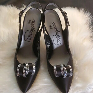 Pappagallo Womens Black Satin Look Shoes with Crystal Embellishments